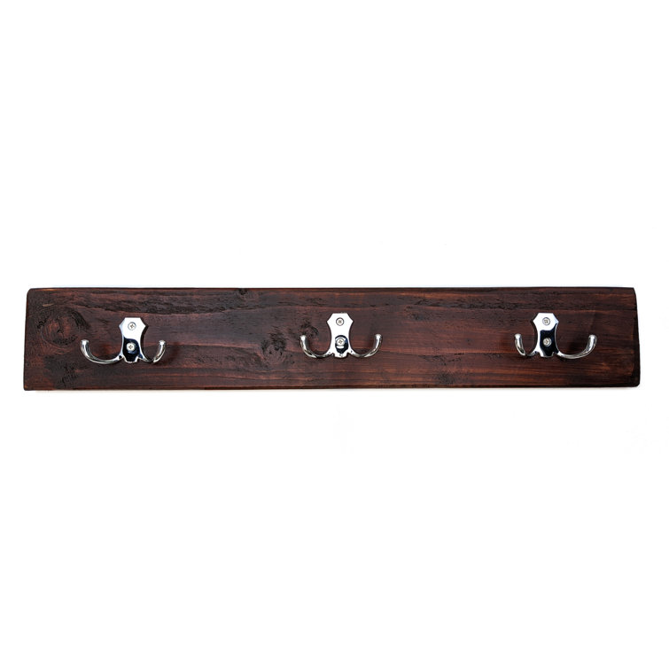 Union Rustic Solid Wood 3 Hook Wall Mounted Coat Rack in Walnut